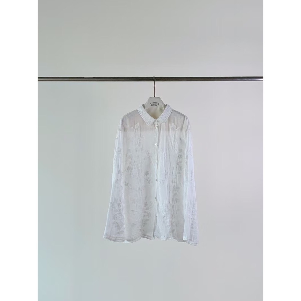 微雨織夢|重工蕾絲透膚刺繡襯衫外罩-細節圖7