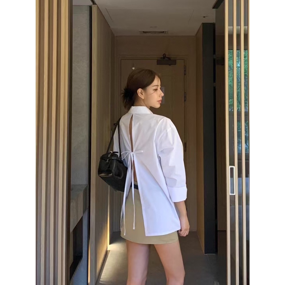 暮結拾光|美背開叉設計襯衫-細節圖5