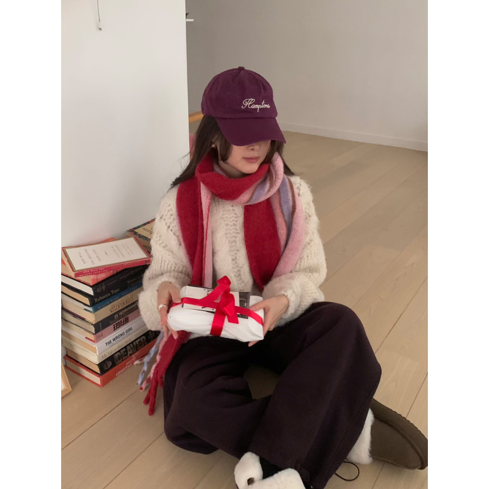 🇰🇷100%羊毛拼色直紋圍巾🧣-細節圖3