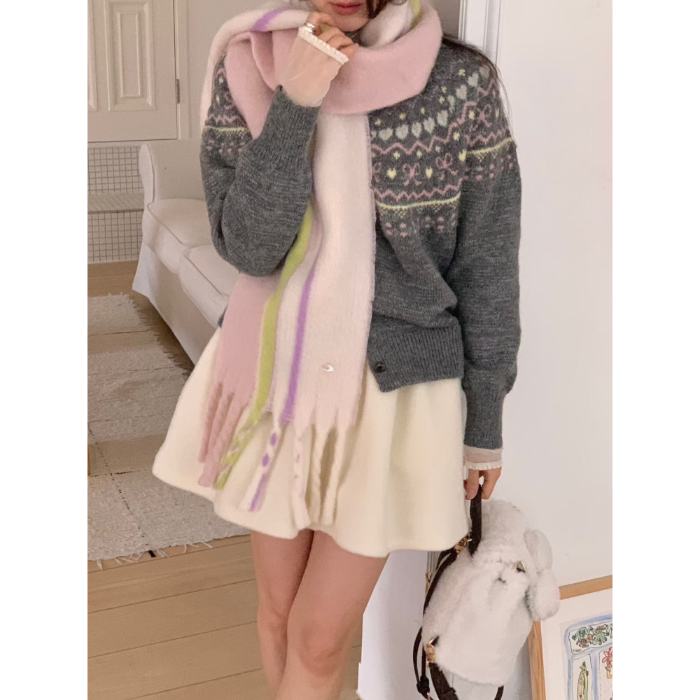 🇰🇷100%羊毛拼色直紋圍巾🧣-細節圖5