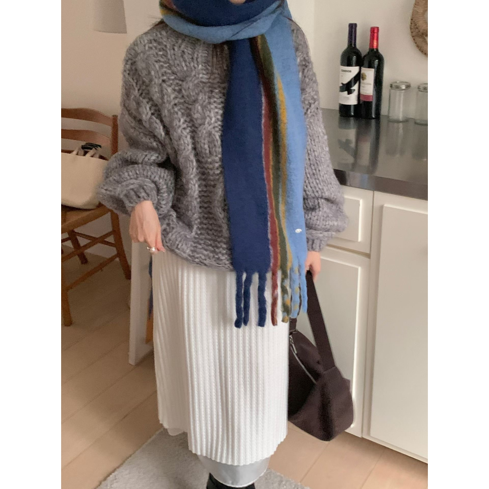 🇰🇷100%羊毛拼色直紋圍巾🧣-細節圖7