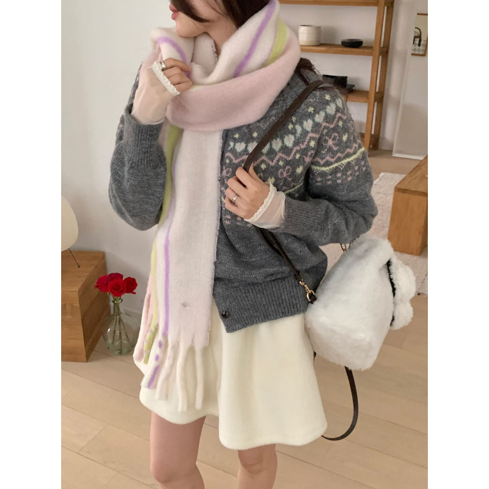 🇰🇷100%羊毛拼色直紋圍巾🧣-細節圖9