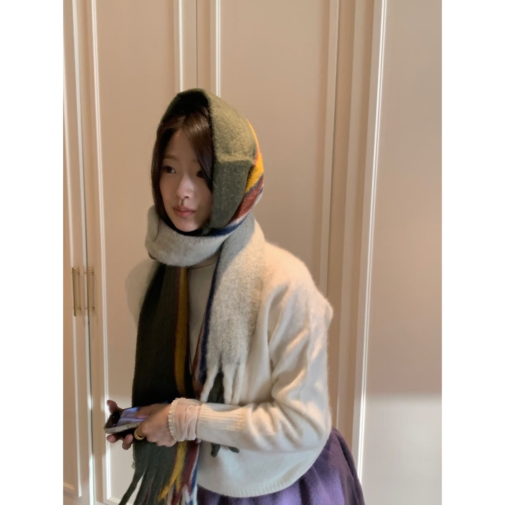 🇰🇷100%羊毛拼色直紋圍巾🧣-規格圖11