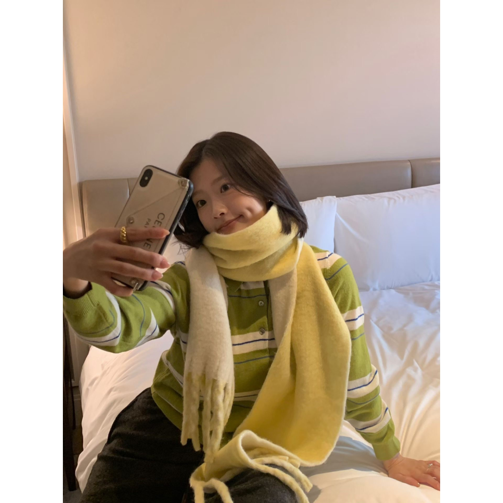 雙面拼色扭結羊毛圍巾🐑🧣-細節圖3