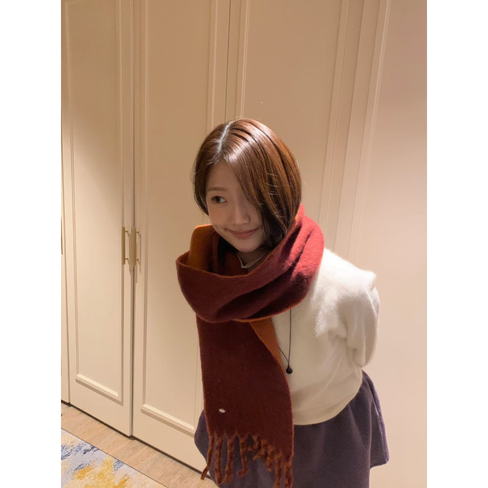 雙面拼色扭結羊毛圍巾🐑🧣-細節圖4