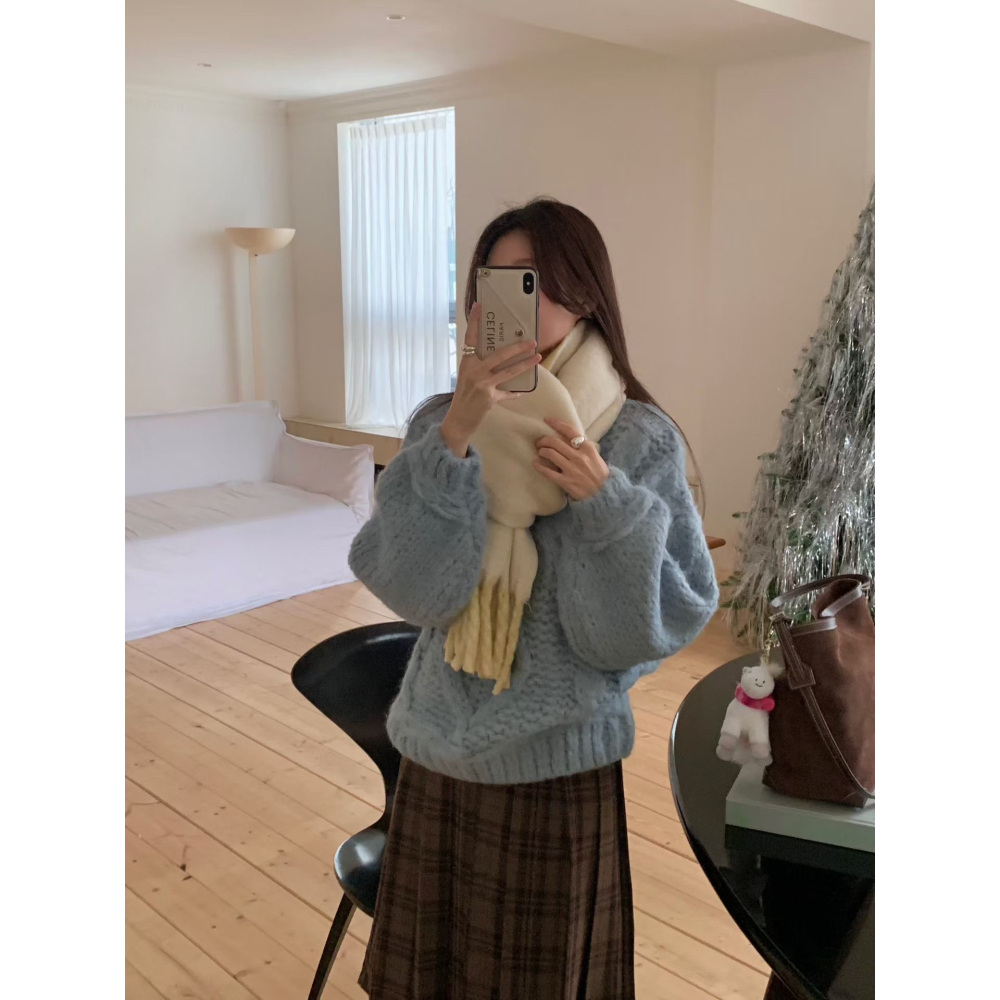 雙面拼色扭結羊毛圍巾🐑🧣-細節圖6