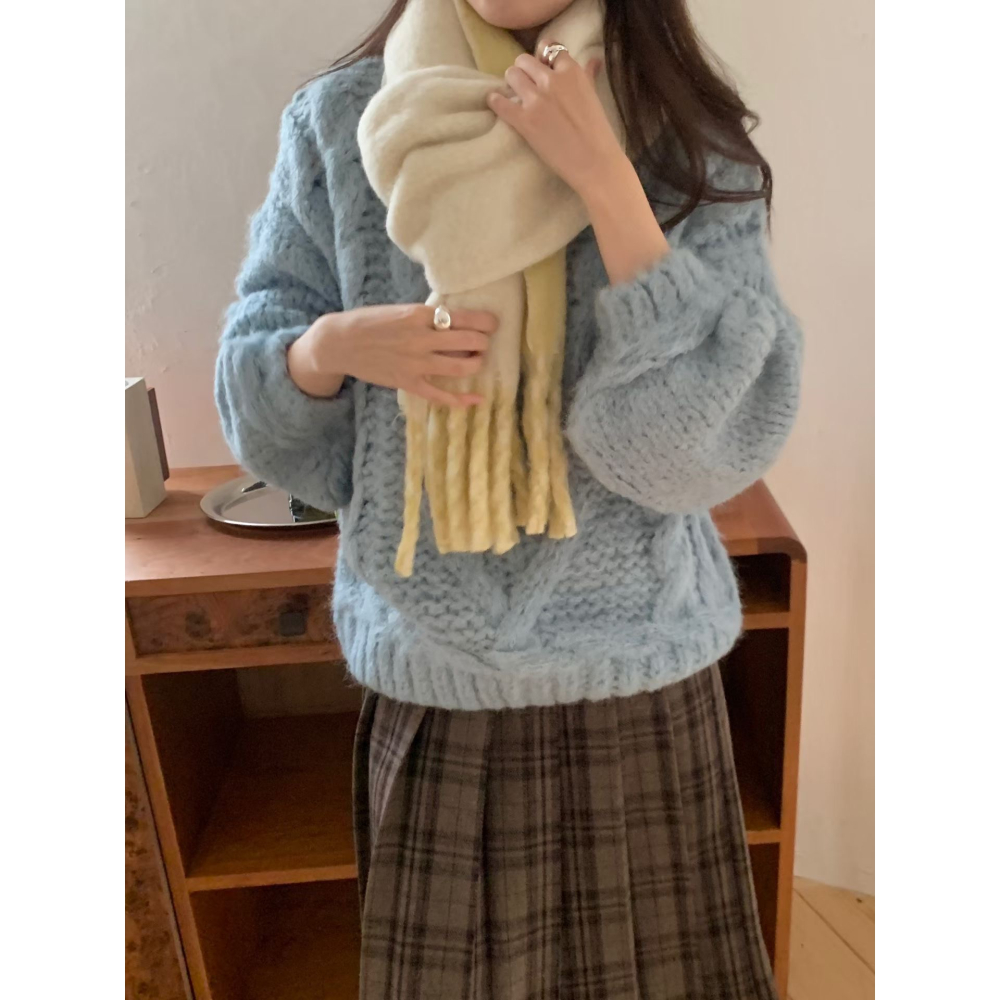 雙面拼色扭結羊毛圍巾🐑🧣-細節圖7