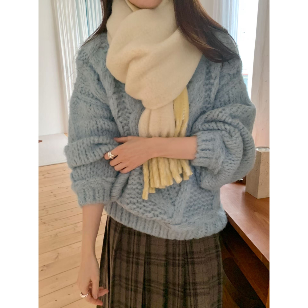 雙面拼色扭結羊毛圍巾🐑🧣-細節圖8