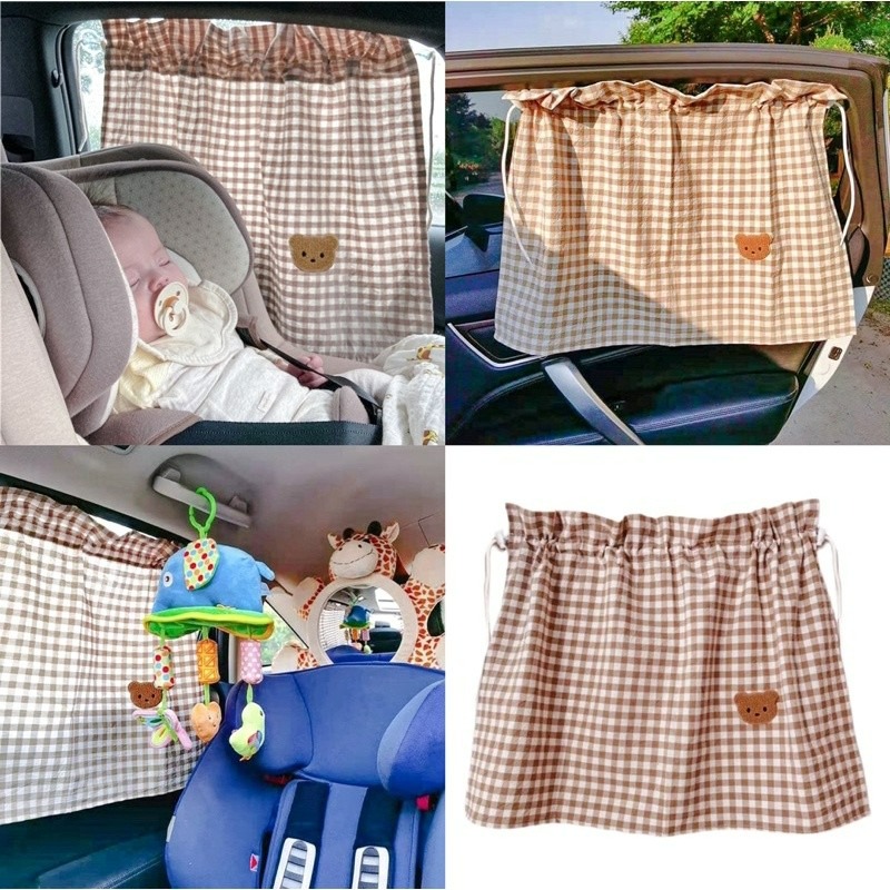 【台灣現貨 12H快速出貨】 小熊格紋吸盤遮陽簾 汽車遮陽簾 兒童遮陽簾  車用遮陽簾 汽車窗簾 遮陽 CCBABY-細節圖2