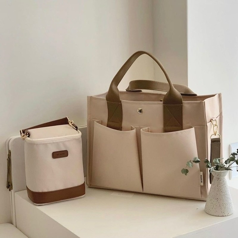 【台灣現貨 12H出貨】百搭大容量媽媽包 手推車掛包  帆布包女 大容量 手提包托特包 多功能手提媽媽包外出單肩斜挎-細節圖7