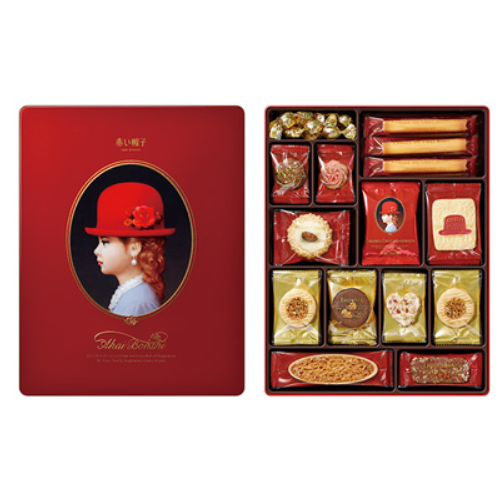 台中現貨 日本紅帽子 藍盒 紅盒 金盒 高帽子喜餅 紅帽子餅乾 鐵盒餅乾 紅帽子喜餅-規格圖3
