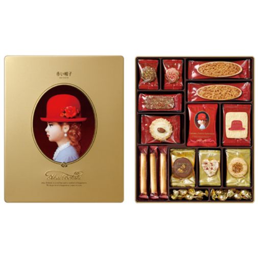 台中現貨 日本紅帽子 藍盒 紅盒 金盒 高帽子喜餅 紅帽子餅乾 鐵盒餅乾 紅帽子喜餅-規格圖3