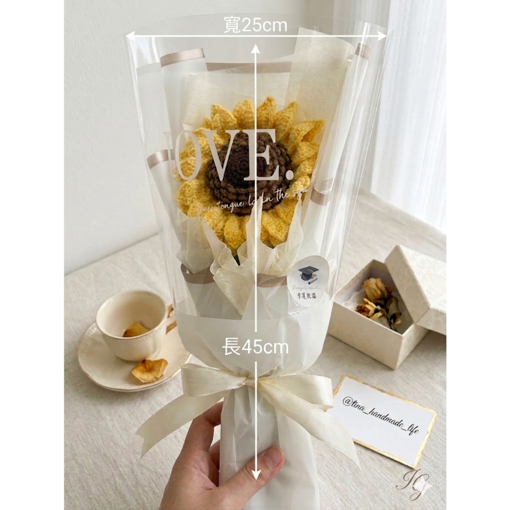 𝓣𝓲𝓷𝓪 𝓗𝓪𝓷𝓭𝓶𝓪𝓭𝓮向日葵毛線花束 🌻 畢業禮物 鉤針花 針織太陽花 手工編織花 永生花-細節圖2