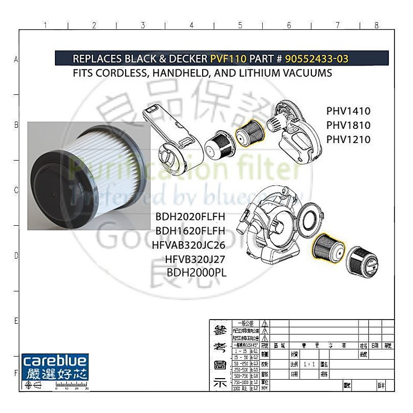 適 百得 Black&Decker 濾心 PD1200AV PV1020 PV1820 百工吸塵器 小蝸牛 HEPA-細節圖3