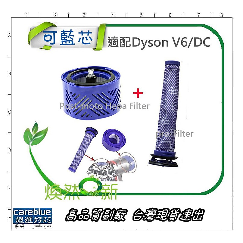  dyson 戴森 副廠 V6 前置+後置 過濾網 濾網 濾心 濾芯 HEPA 前置濾芯 套裝-細節圖2