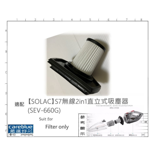濾網 適配 【SOLAC】S7 無線 2in1 直立式吸塵器 (SEV-660G)