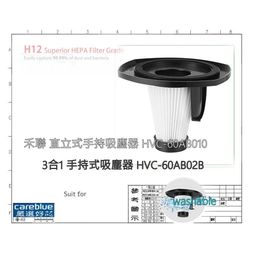 濾網 FOR 禾聯直立式手持吸塵器 HVC-60AB010 HVC-60AB02B