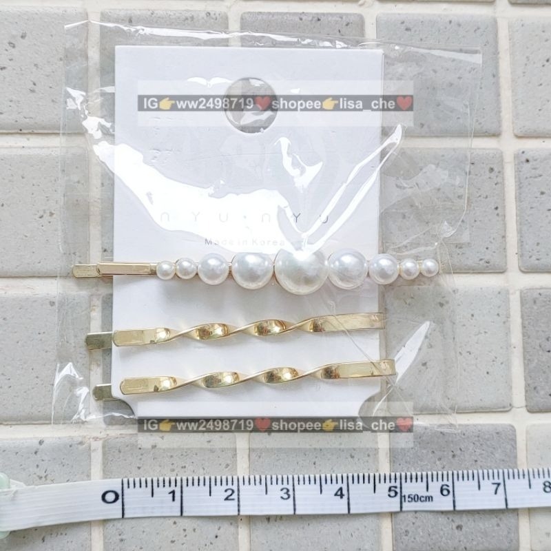 現貨可平信 韓式 金色復古 日本氣質少女 韓式髮夾 復古髮飾 珍珠髮夾 三件一套 韓風少女金屬夾式 ins風格 拍照打卡-規格圖1