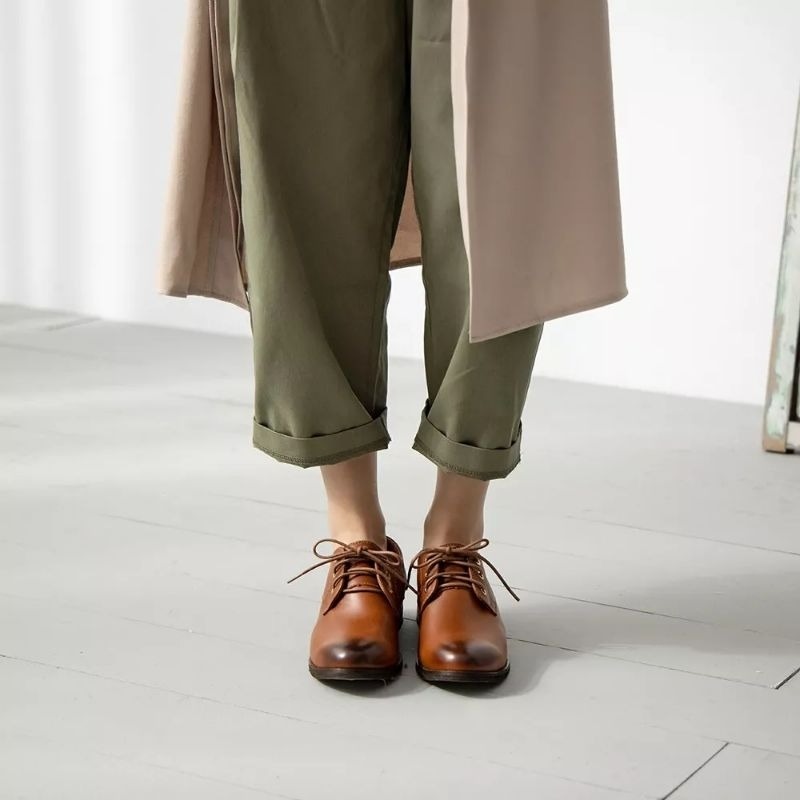 原價1880 波波娜拉 哈姆雷特 低根 牛津鞋 苯染羊皮質感 厚底根 手工打磨木跟 鞋子 女鞋 皮鞋 平底鞋-細節圖2