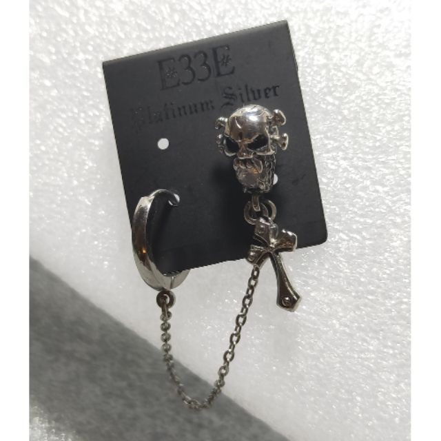 現貨 鋼製 骷髏頭 鑽石十字架 交叉耳環 雙耳環 耳骨 個性 男女通用 耳環 骷髏 巴洛克 黑暗-細節圖2