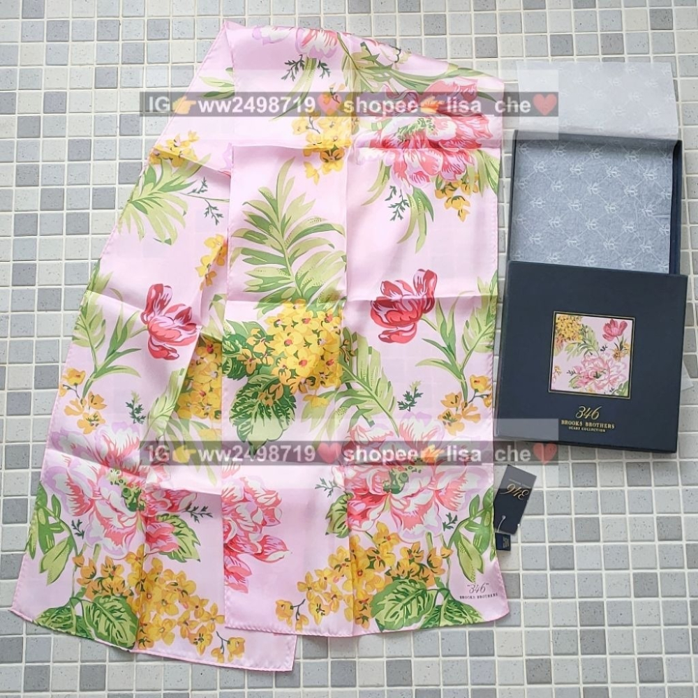 現貨 346 brooks brothers 布克兄弟 scarf collection 絲巾 粉色 花朵 領巾 披肩-細節圖3