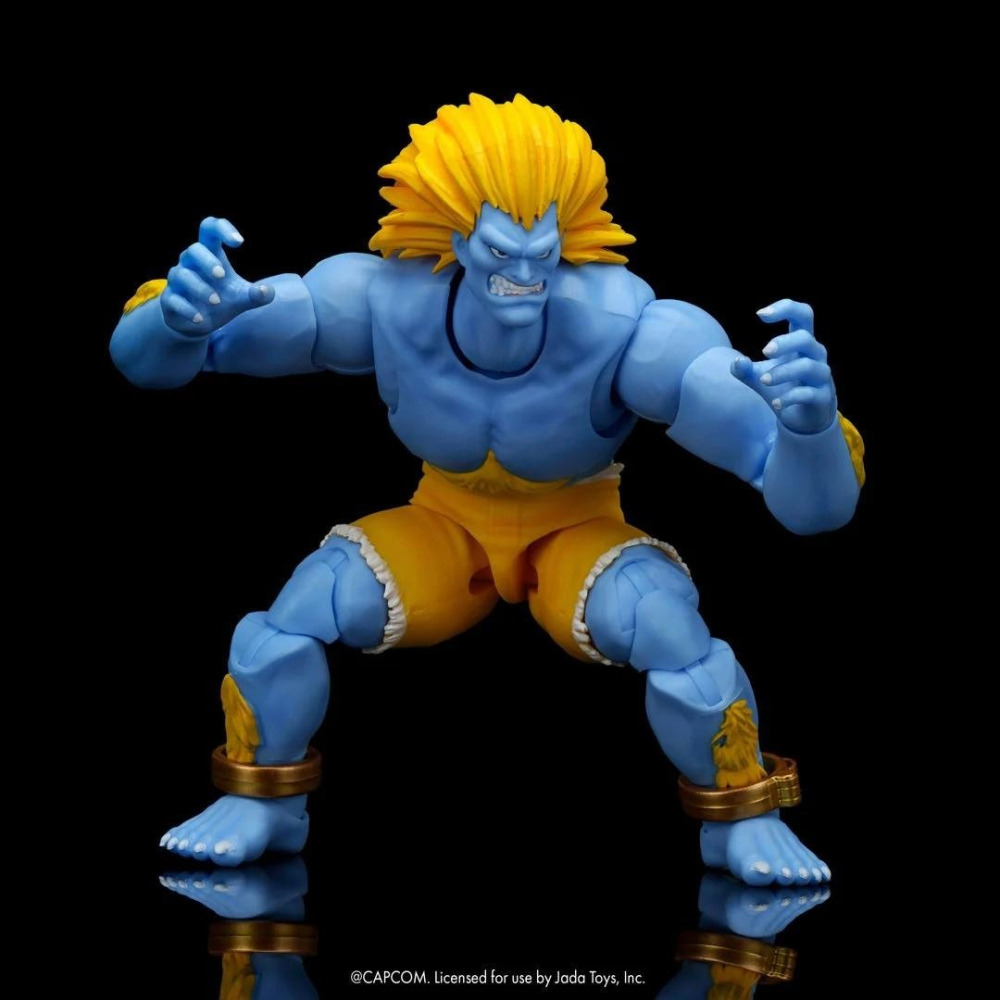 玩具研究中心 現貨K JADA 6吋 快打旋風 Blanka 布蘭卡 青狼 Player 2 藍色版 可動公仔-細節圖3