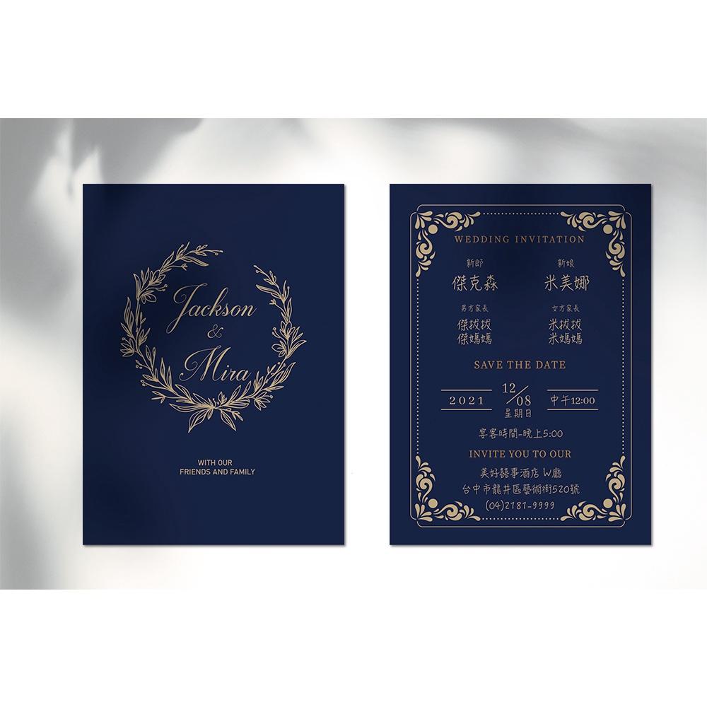 西式喜帖-簡約風格 藍色系 / 可少量印製 可放婚紗照 韓式喜帖-明信片式喜帖-max美好設計-細節圖3