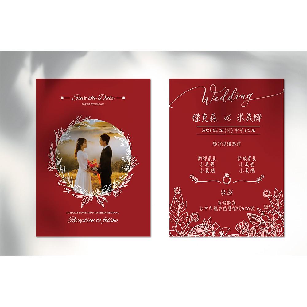 西式喜帖-簡約風格 紅色 / 可少量印製 可放婚紗照 韓式喜帖-明信片式喜帖-max美好設計-細節圖2