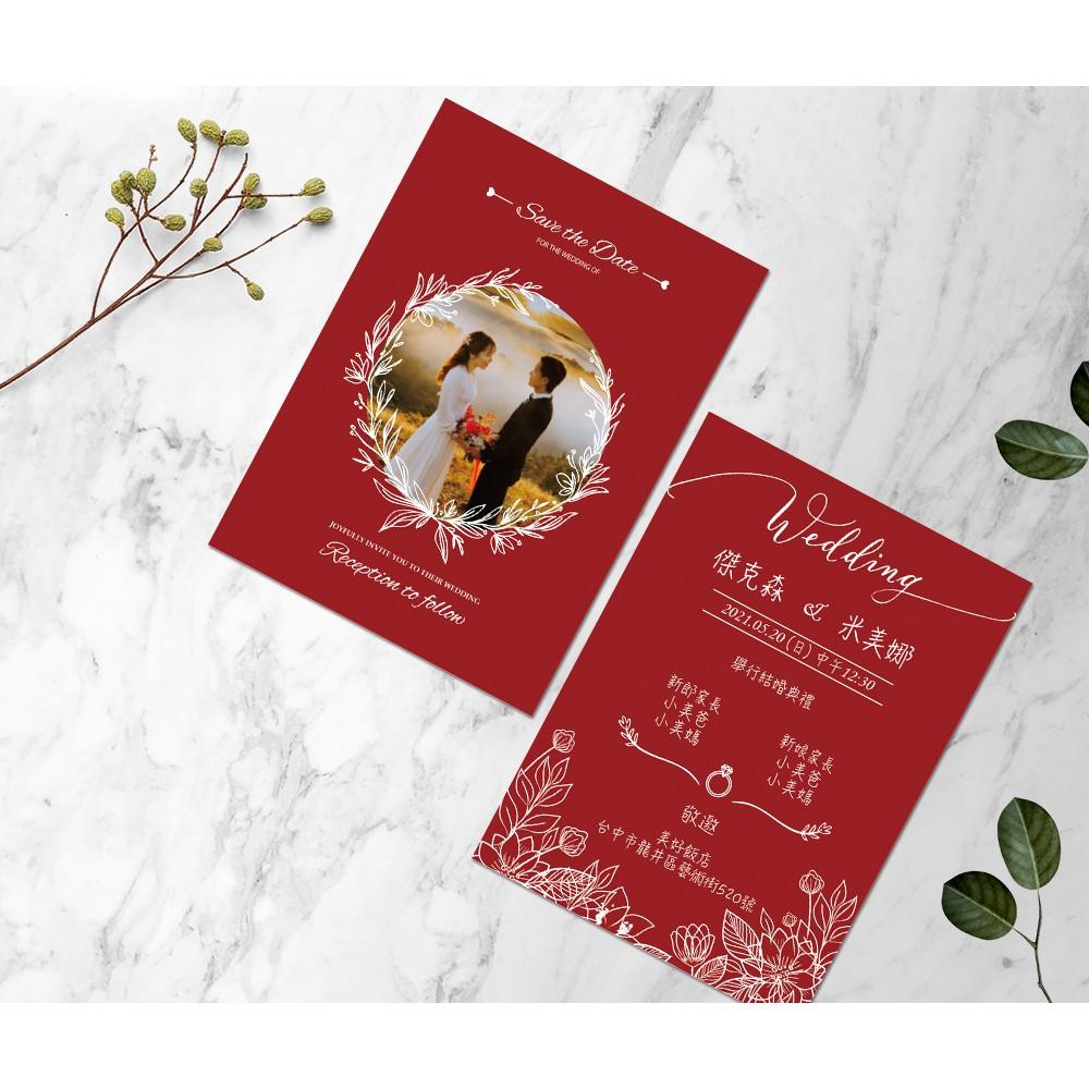 西式喜帖-簡約風格 紅色 / 可少量印製 可放婚紗照 韓式喜帖-明信片式喜帖-max美好設計-細節圖3