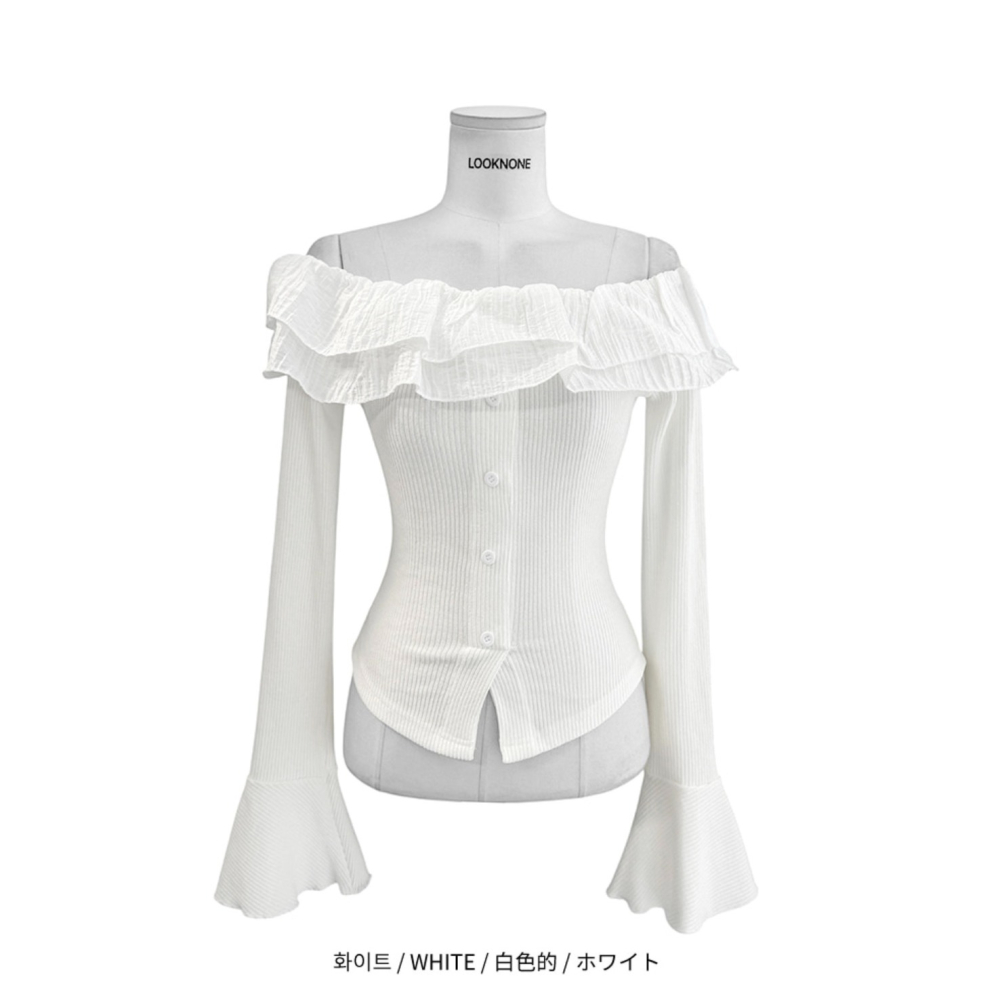 正韓2色B103荷葉領喇叭袖衣-細節圖5
