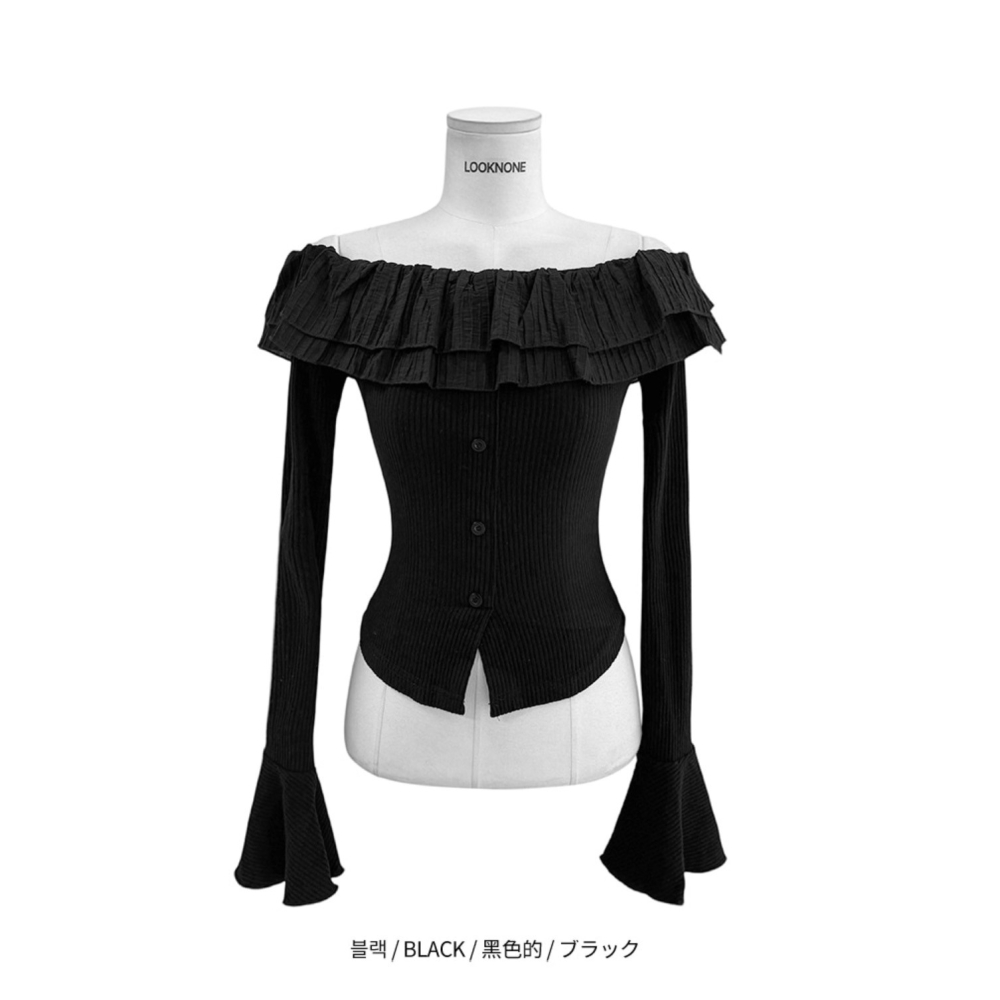 正韓2色B103荷葉領喇叭袖衣-細節圖6