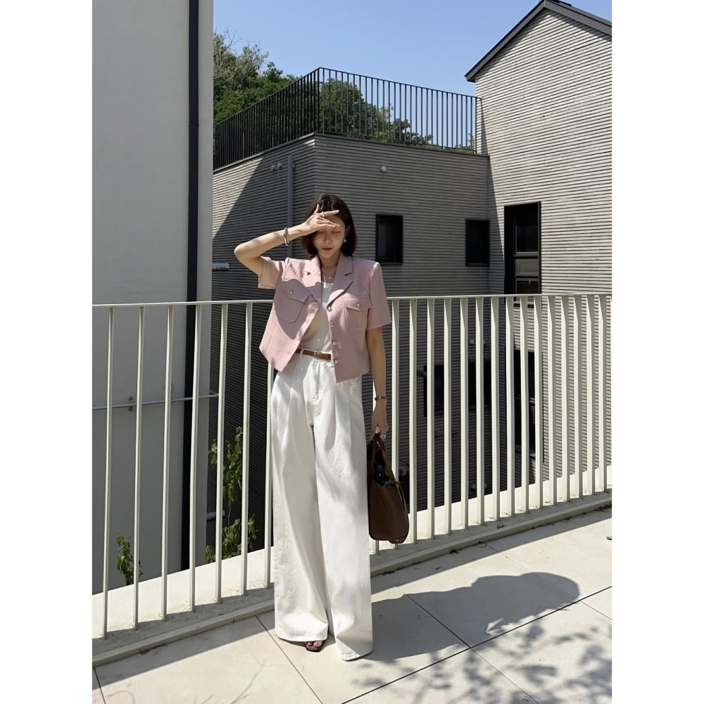 正韓F188壓褶高腰白長褲(1482)-細節圖3