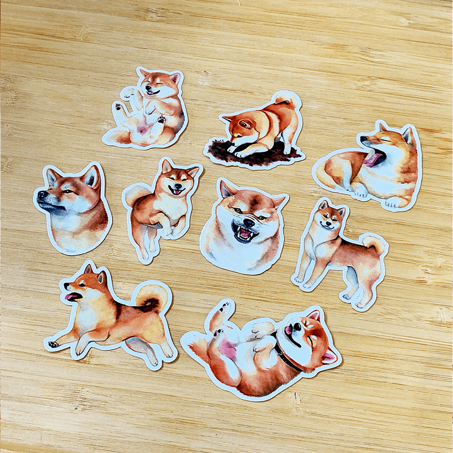 柴犬水彩風 貼紙包A款-細節圖3