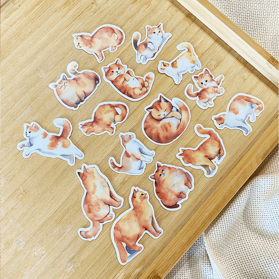 橘白貓 水彩風貼紙包15張-細節圖2