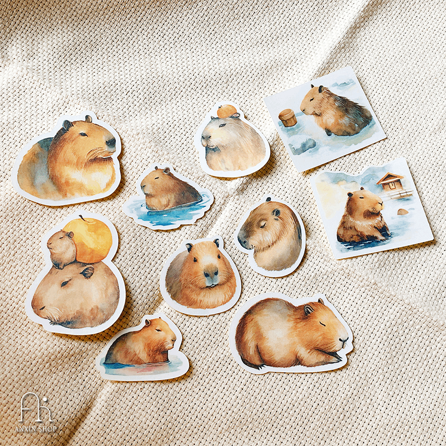 水豚水彩風 貼紙包 10張-細節圖2