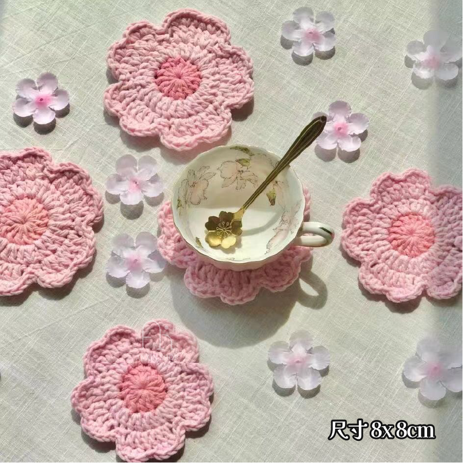 手工櫻花針織杯墊-細節圖5