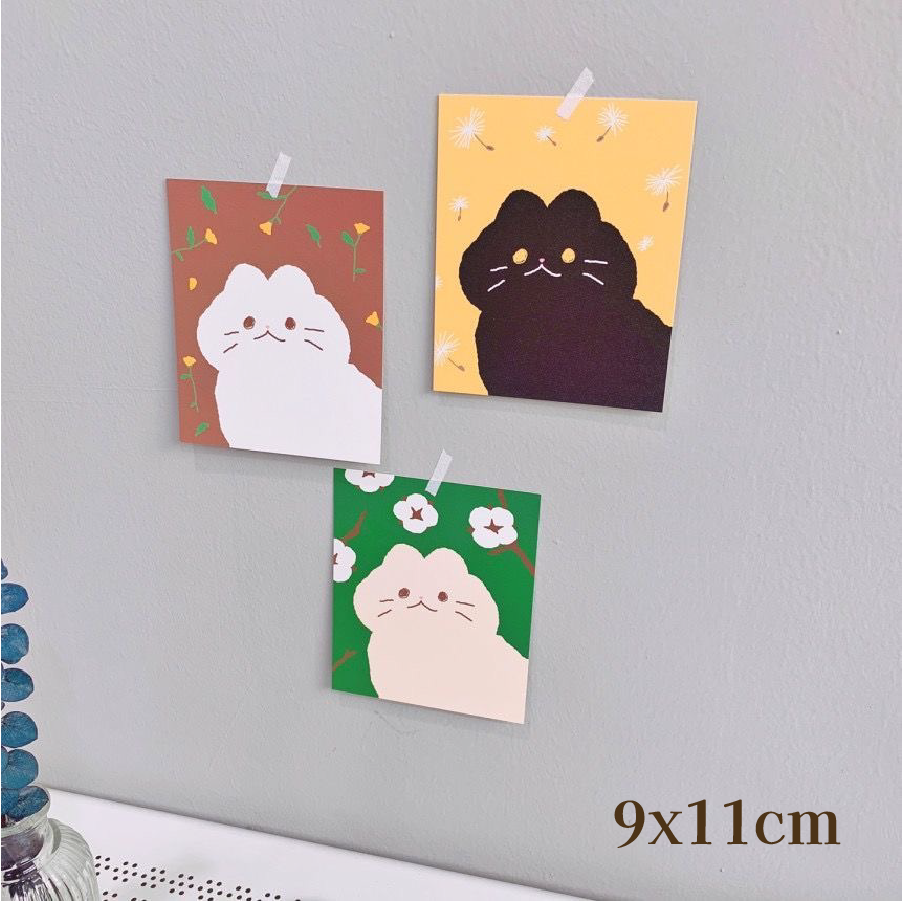 慵懶貓咪花朵明信片 1組3入-細節圖2