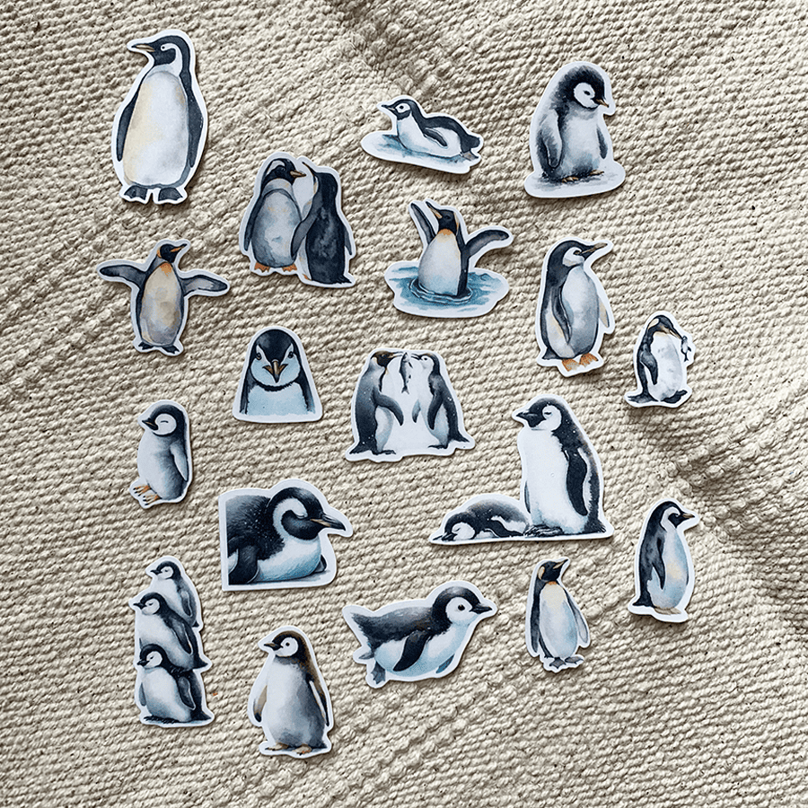 企鵝 水彩風格貼紙包18張-細節圖2