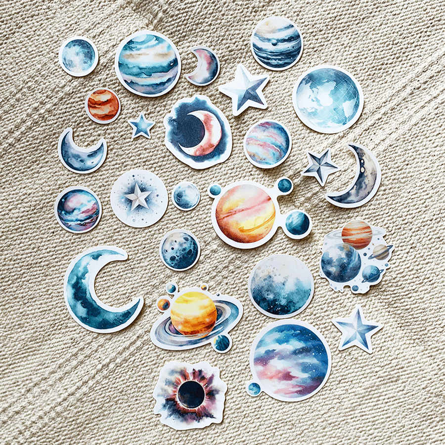 星球 水彩風格貼紙包25張-細節圖3