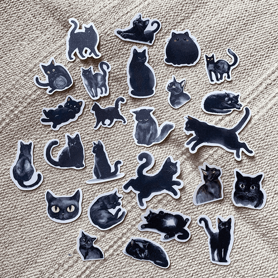 黑貓水彩風格貼紙包25+1張稀有款-細節圖2