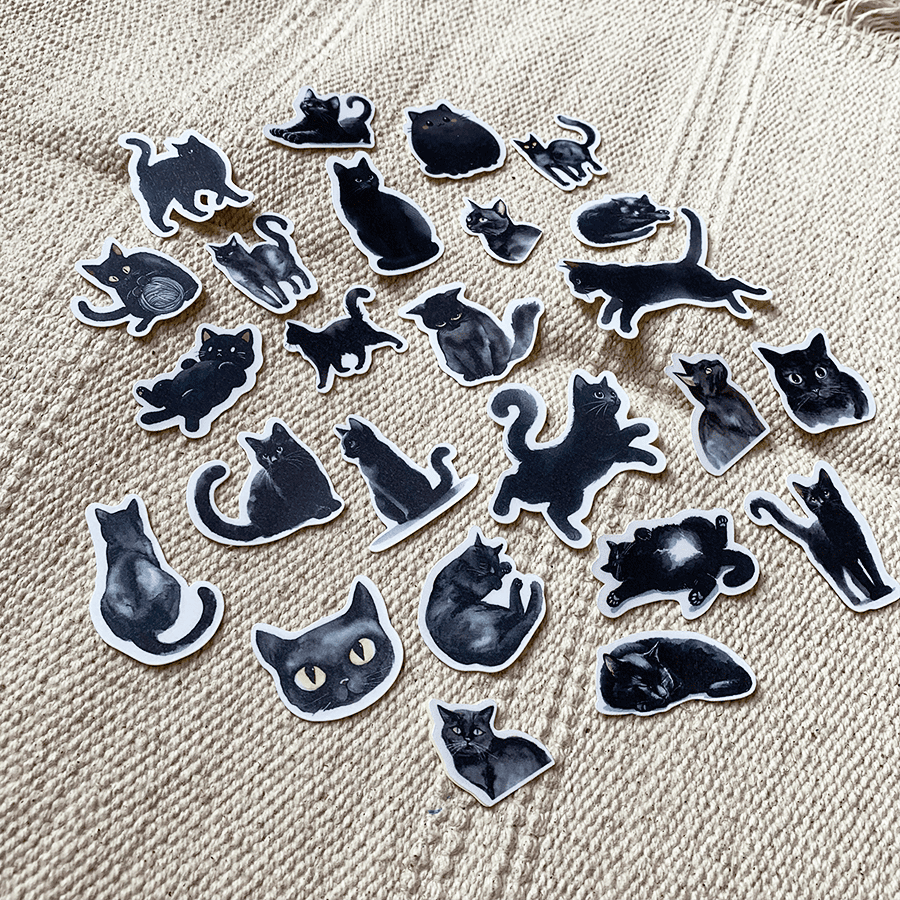 黑貓水彩風格貼紙包25+1張稀有款-細節圖3