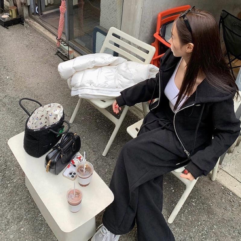 No.2 無二｜韓國🇰🇷加絨刷毛休閒連帽外套+刷毛寬褲 兩件套裝 兩件套 雙拉鍊 衛衣套裝 束口褲-細節圖9