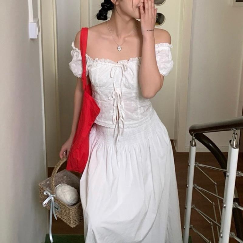 No.2 無二 | 韓版🇰🇷ins 復古2way蕾絲綁帶平口上衣 純欲蝴蝶結綁帶襯衫  氣質泡泡袖上衣 一字領-細節圖3