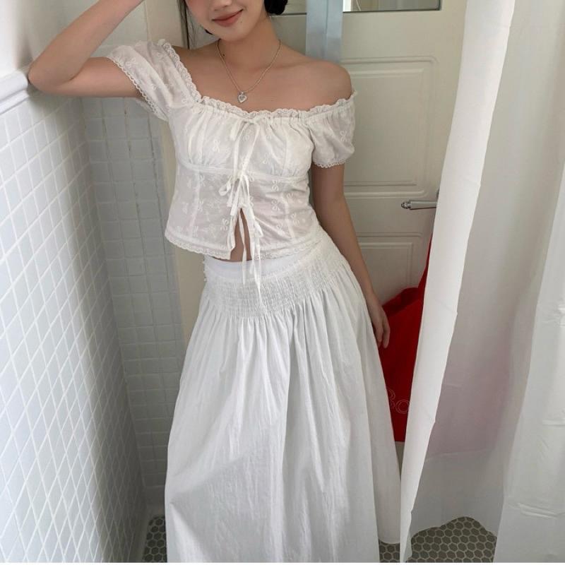 No.2 無二 | 韓版🇰🇷ins 復古2way蕾絲綁帶平口上衣 純欲蝴蝶結綁帶襯衫  氣質泡泡袖上衣 一字領-細節圖7