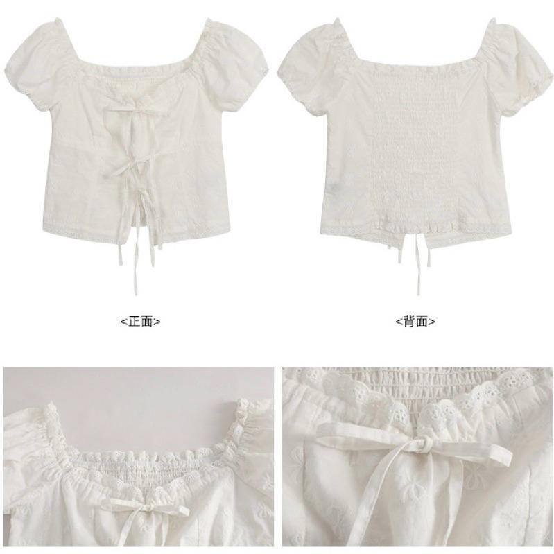 No.2 無二 | 韓版🇰🇷ins 復古2way蕾絲綁帶平口上衣 純欲蝴蝶結綁帶襯衫  氣質泡泡袖上衣 一字領-細節圖8