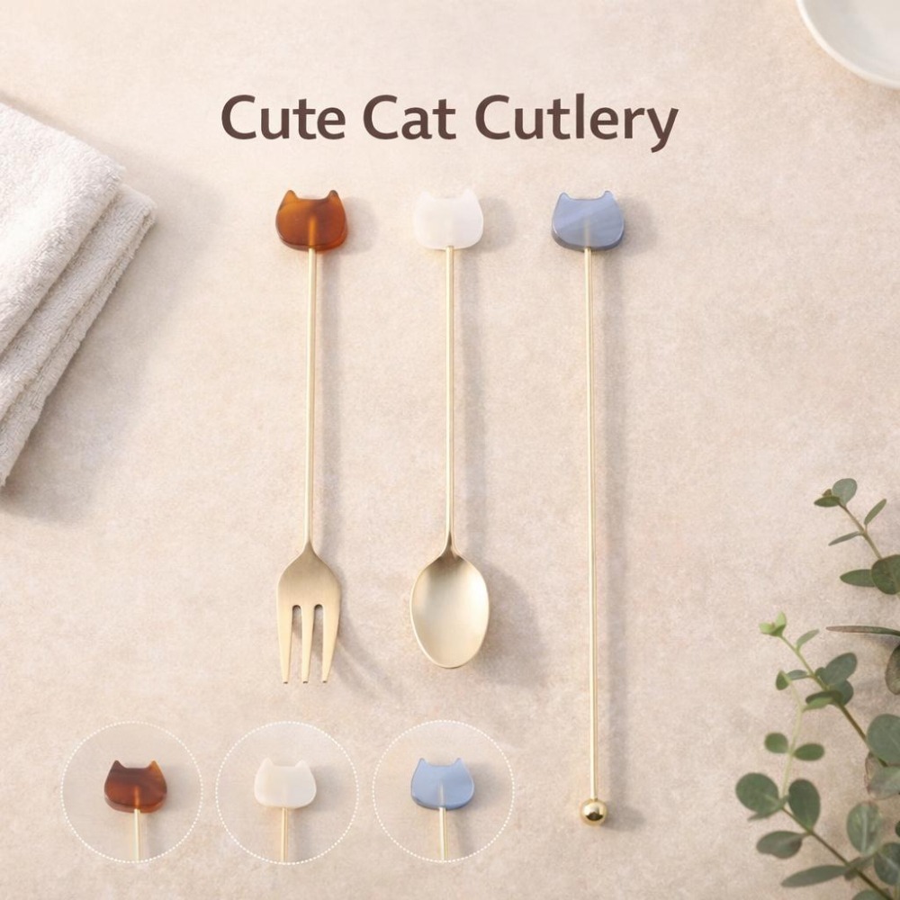 【飛魚愛日貨】貓咪鍍金餐具｜下午茶/水果/甜點餐具-細節圖2