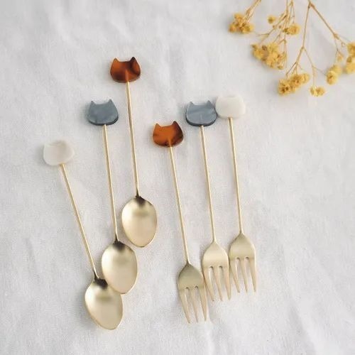 【飛魚愛日貨】貓咪鍍金餐具｜下午茶/水果/甜點餐具-細節圖4