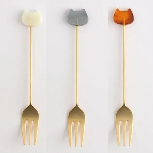 【飛魚愛日貨】貓咪鍍金餐具｜下午茶/水果/甜點餐具-規格圖4