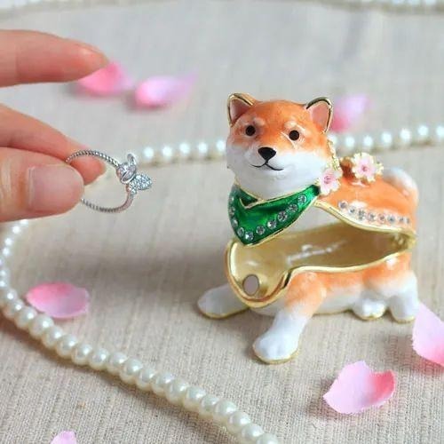 【飛魚愛日貨】櫻花柴犬琺瑯珠寶盒｜戒指收納小擺飾-細節圖2