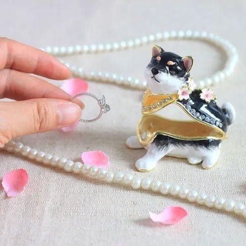 【飛魚愛日貨】櫻花柴犬琺瑯珠寶盒｜戒指收納小擺飾-細節圖4